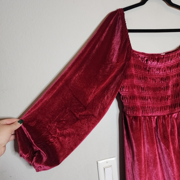 NWT Lauren Conrad Berry Wine Red Velvet Babydoll Smocked Dress Long Sleeve XLP - Picture 12 of 12